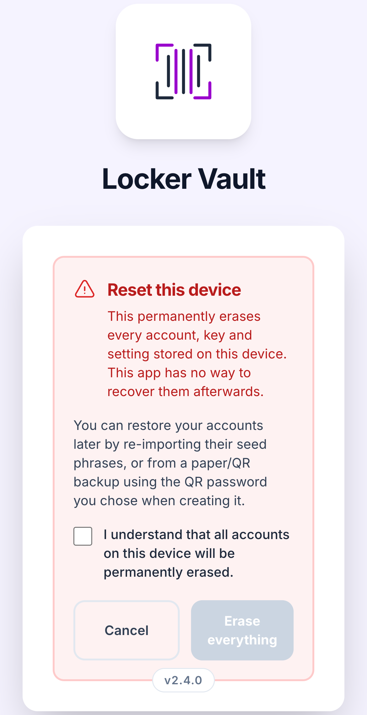 reset warning