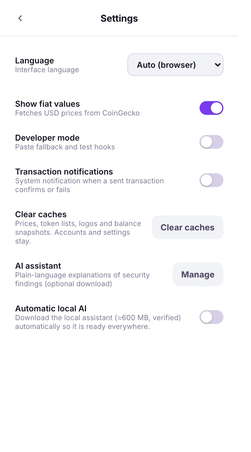 settings list